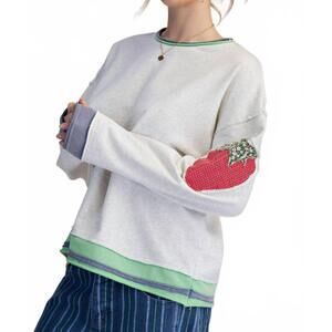 NEW EASEL strawberry patch sleeve sweater in pink/ white